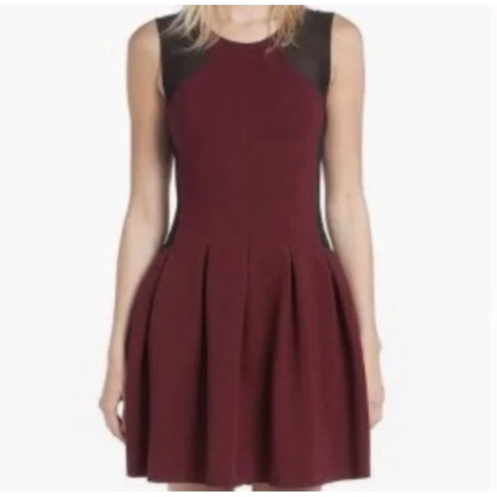 NWT Maje Large Claret Disquette Jersey Mesh Fit & Flare Dress Merlot Vamp‎ Goth